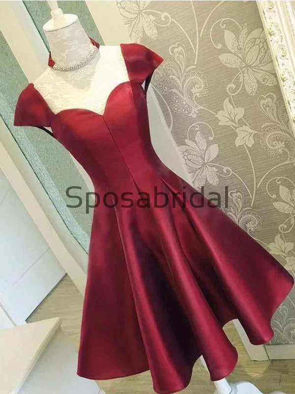 curve-hugging party dressesA-line Red Satin Cheap Short Homecoming Dresses BD0433