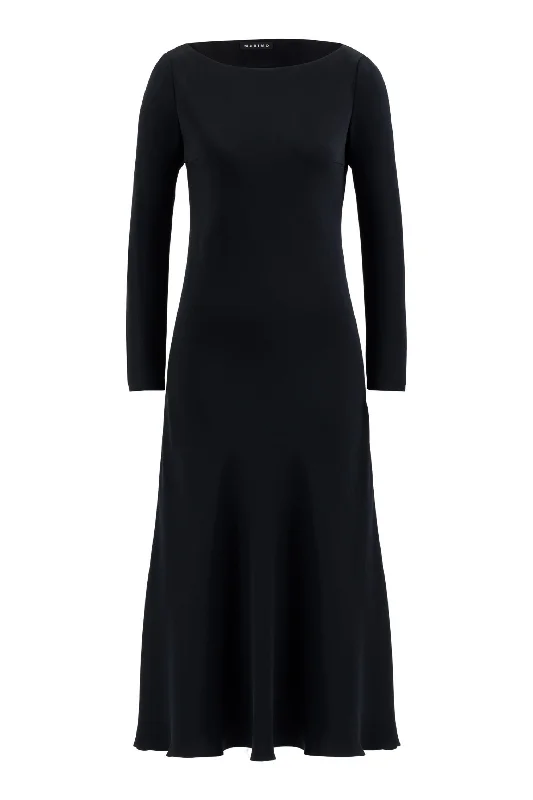 maxi dresses for everyday wearARMERIA BLACK SILK LONG-SLEEVED SLIP DRESS