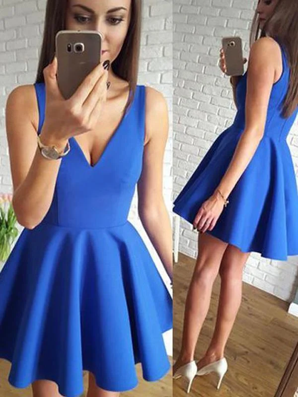 striped party dressesBlue V-Neck Cheap 2018 Homecoming Dresses Under 100, CM406