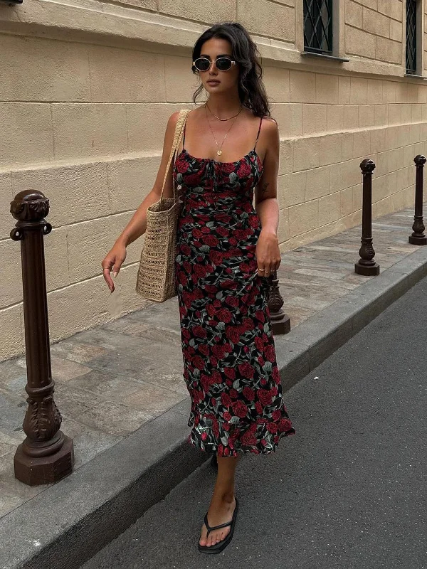 maxi dresses for everyday wearBulgarian Roses Floral Cami Long Dress