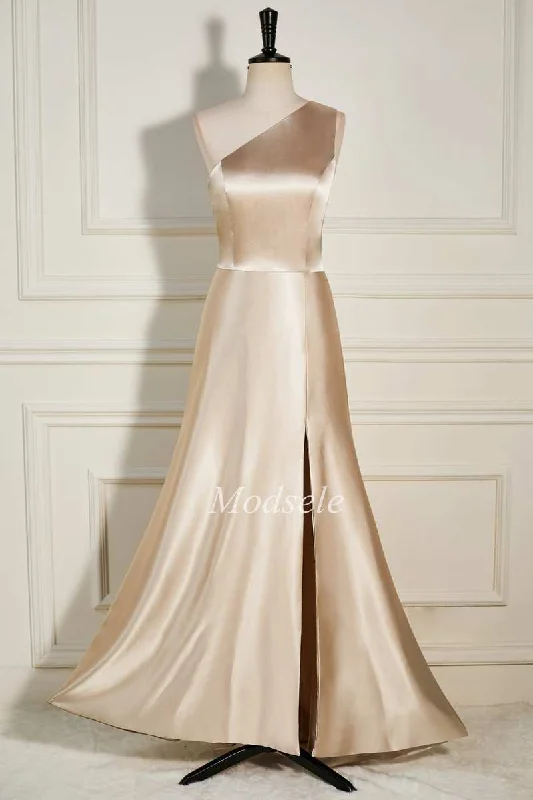 maxi dresses for mother of the brideChampagne One-Shoulder A-Line Long Dress