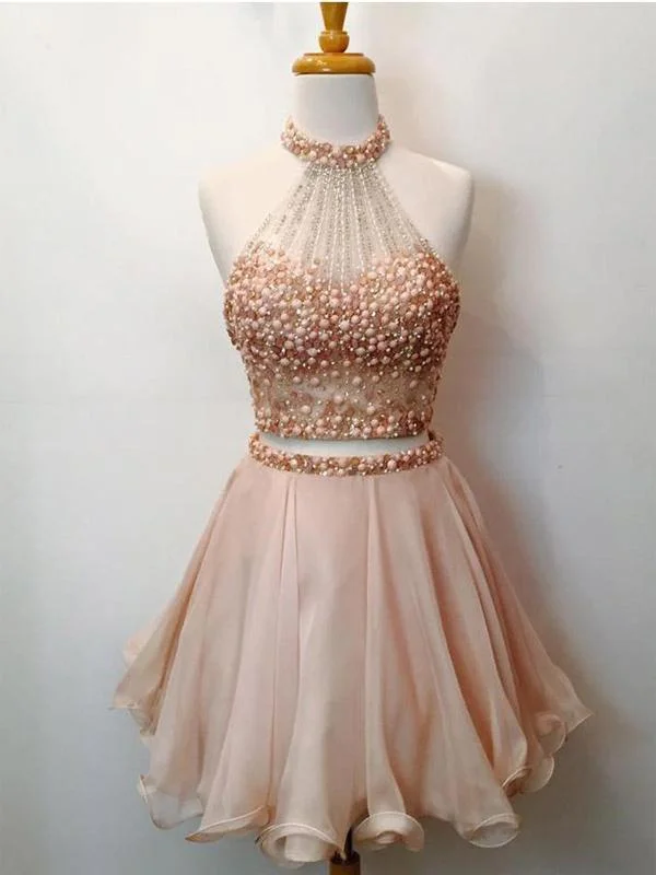 beach party dressesCharming  Two Pieces Beading Short Cheap Homecoming Dresses Online, CM572