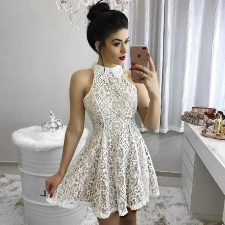 mini party dressesCheap Modest Junior High Neck Short Full Lace Fitted Homecoming Dresses,BD0248