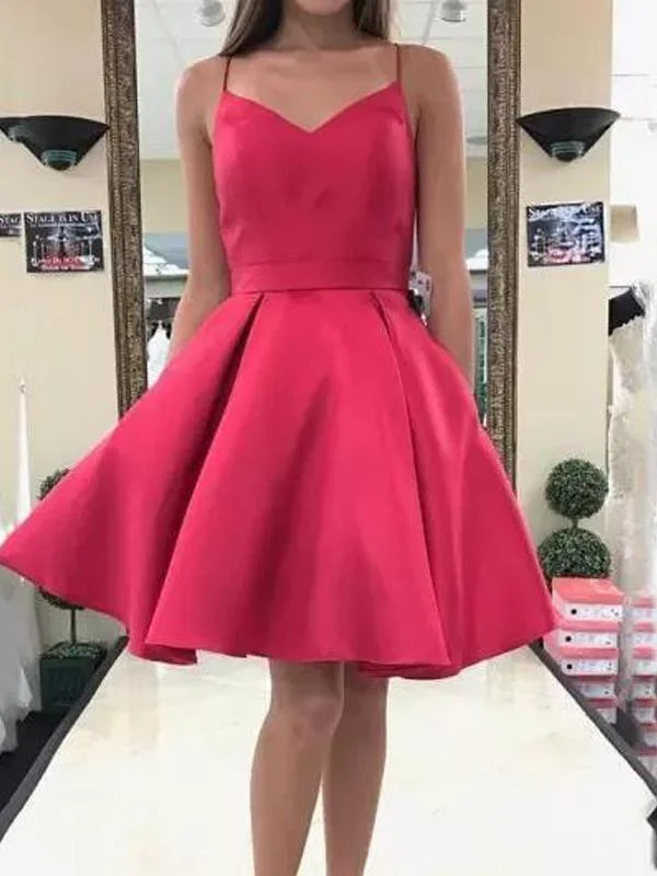 statement-making party dressesCheap Simple Watermelon Spaghetti Straps Red Homecoming Dresses, CM453