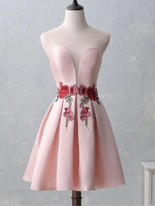 pastel party dressesCute Illusion Scoop Pink Cheap Short Homecoming Dresses Online, CM536