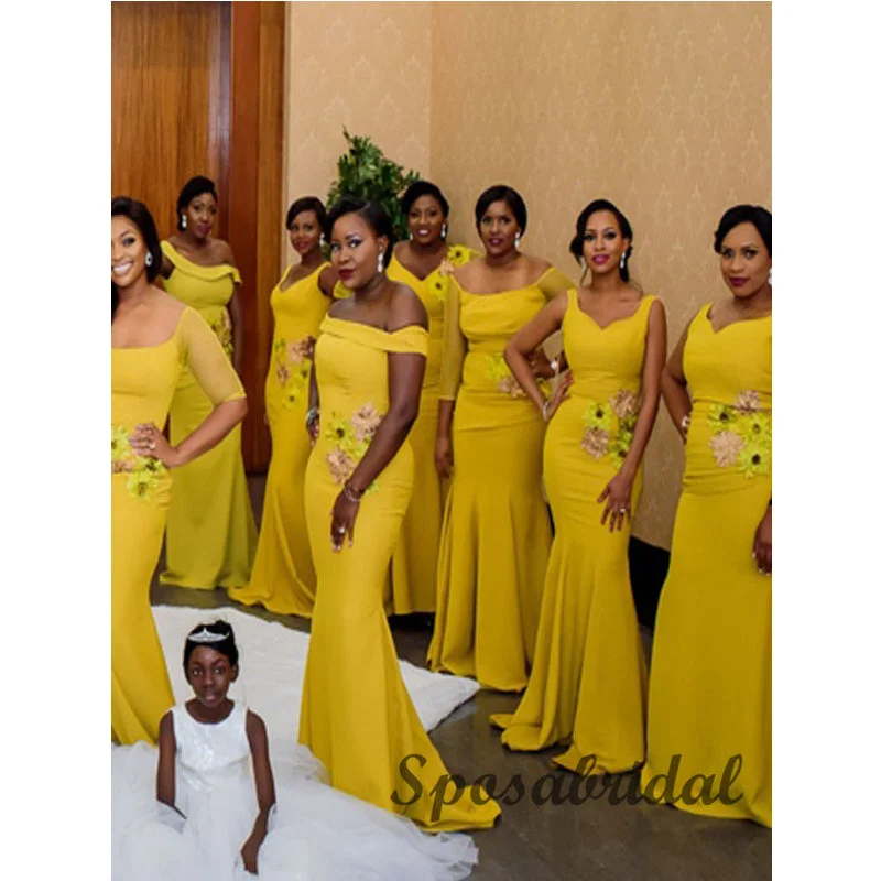 vintage wedding dressesElegant Yellow Off the Shoulder Mermaid Bridesmiad Dresses WG909