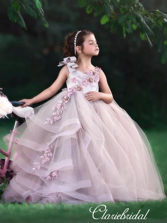 maxi dresses for plus sizeLovely Long Tulle Satin Appliques Beaded Flower Girl Dresses