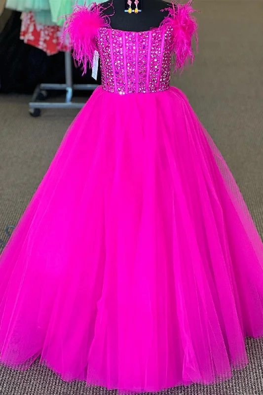 maxi dresses with empire waistsMagenta Beaded Cold-Shoulder Long Girl Pageant Dress