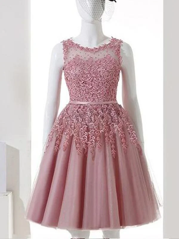 semi-formal party dressesPink Illusion See Through Lace Beaded Short Cheap Homecoming Dresses Online, CM568