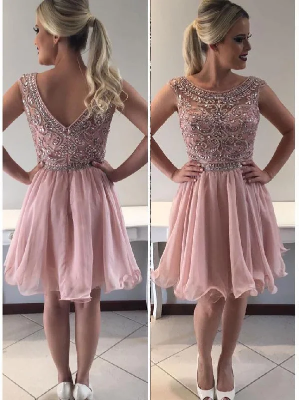 velvet party dressesPink Scoop Rhinestone Beaded Homecoming Dresses 2018, CM418