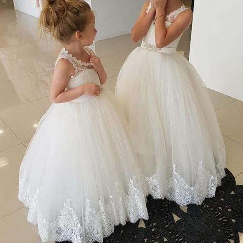 maxi dresses with spaghetti strapsPrincess A-line Ivory Lace Tulle Long Flower Girl Dress, FG140