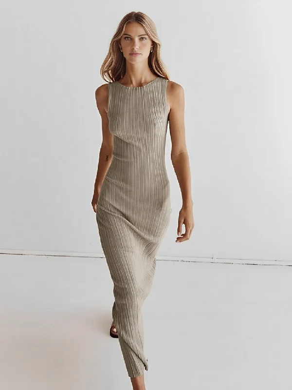 maxi dresses for travelRibbed Sleeveless Knit Long Dress