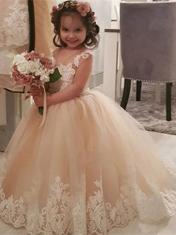 maxi dresses with pocketsRound Neck Long A-line Lace Tulle Flower Girl Dresses, Pricess Dresses, Little Girl Dresses