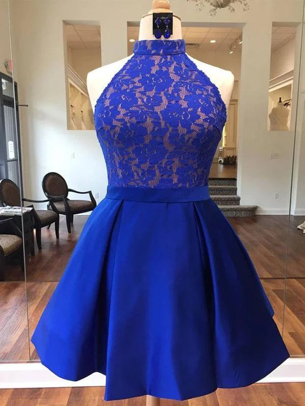 polka dot party dressesRoyal Blue Halter Cheap Short Homecoming Dresses Online, CM530