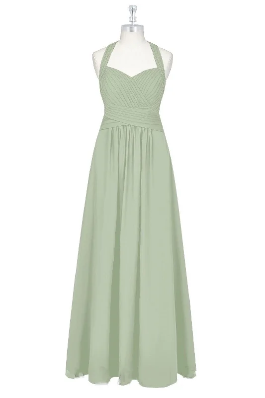 bohemian maxi dressesSage Green Chiffon Halter A-Line Long Maid of Honor Dress