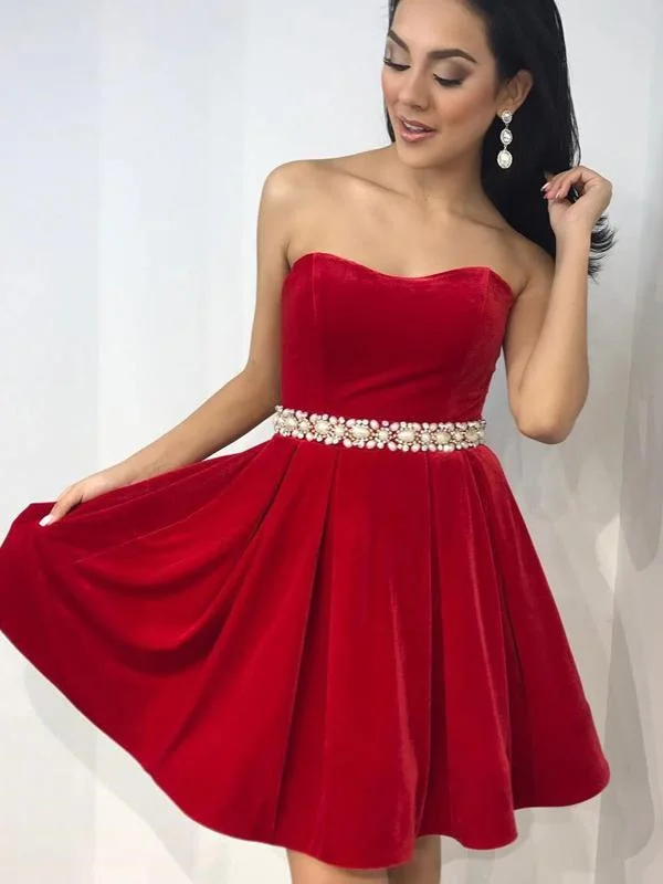 bohemian party dressesScoop Red Simple Pearls Beaded Belt Cheap Short Homecoming Dresses Online, CM593