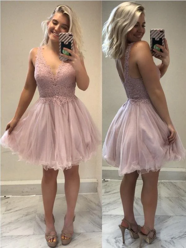 holiday party dressesSexy Backless Pale Pink V Neck Short Cheap Homecoming Dresses Online, CM582