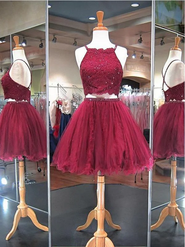 long party dressesSexy Burgundy Lace Beaded Cheap Short Homecoming Dresses Online, CM595