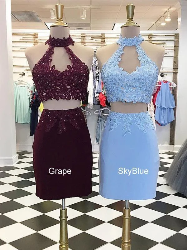 summer party dressesSexy Halter Two Pieces Short Homecoming Dresses 2018, CM502