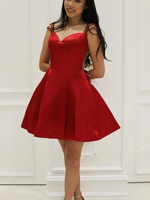 flutter-sleeve party dressesSexy Open Back Sleeveless A-line Short Cheap Red Homecoming Dresses, CM519