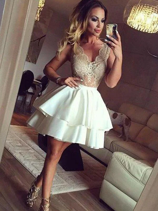 casual party dressesSexy See Through Lace V Neck Short Cheap Homecoming Dresses Online, CM571