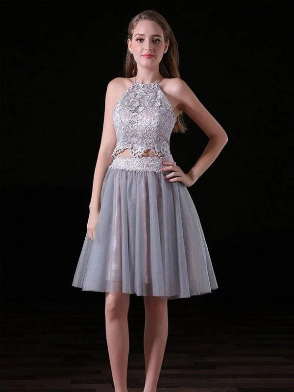 stretchy party dressesSexy Two Pieces Backless Grey Short Cheap Homecoming Dresses Online, CM570