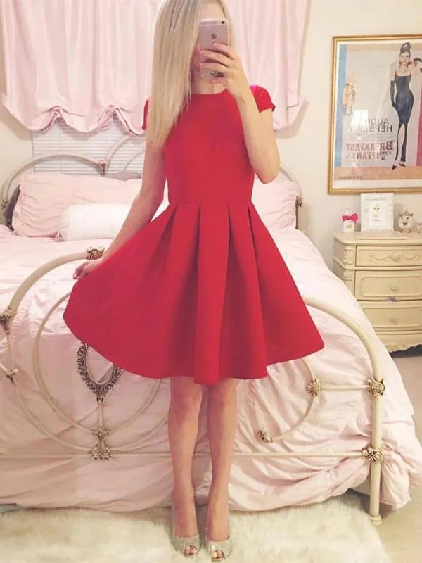 bachelor party dresses (for women)Short Sleeves Simple Cheap Short Red Homecoming Dresses Online, CM534