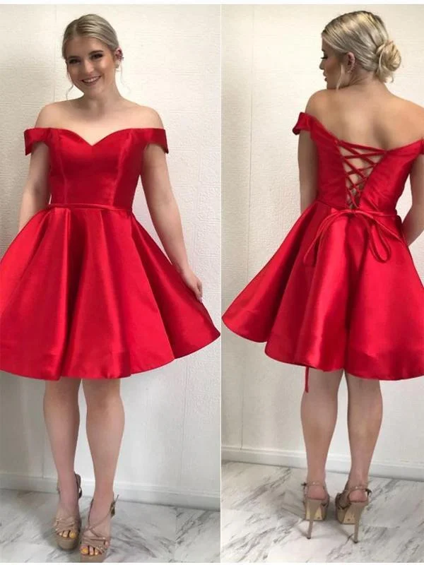 themed party dressesSimple Off Shoulder Red Short Cheap Homecoming Dresses Online, CM586