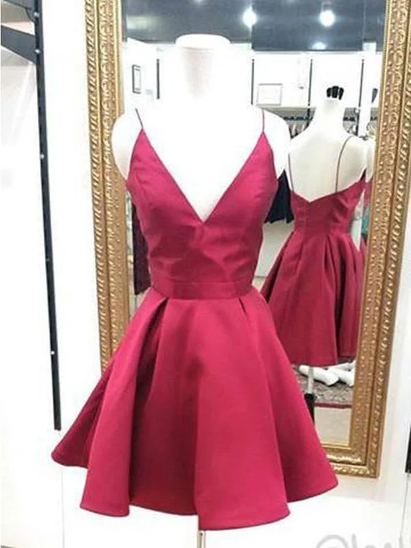 midi party dressesElegant Simple Red V Neck Cheap Short Homecoming Dresses Online, CM596