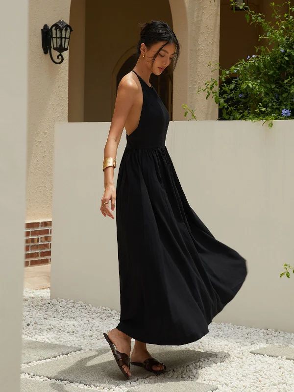 casual maxi dressesSolid Halter Long Dress