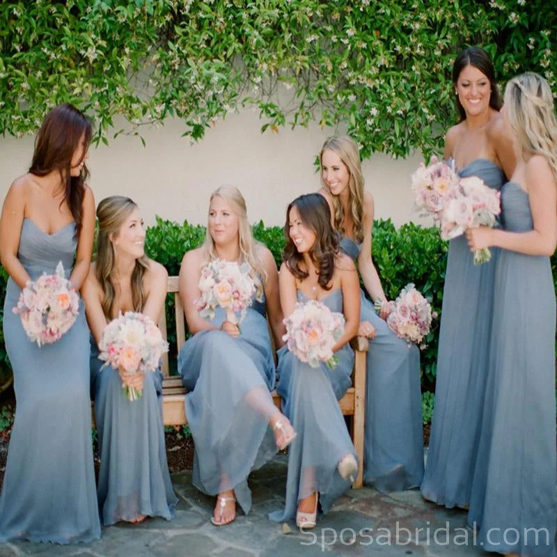 maxi dresses with front pocketsSweetheart Chiffon A line Cheap Dusty Blue Floor-length Long Popular Birdesmaid Dresses, WG557