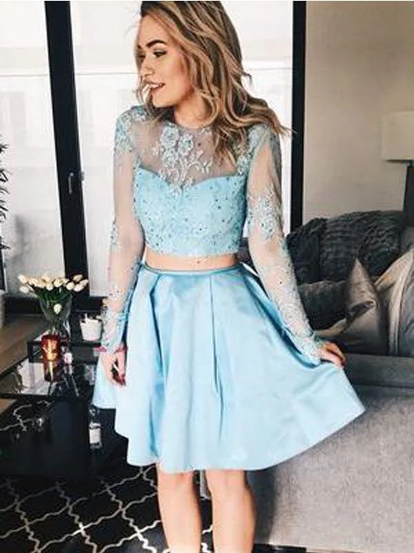 flashy party dressesTwo Pieces Long Sleeves See Through Cheap Homecoming Dresses Online, CM588