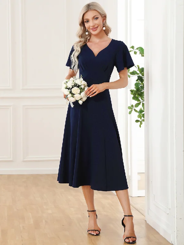 wedding dress with corsetV Neck Ruffles Sleeves A Line Wholesale Mother of the Bride Dresses