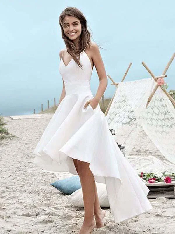 curve-hugging party dressesWhite High Low Simple Cheap Homecoming Dresses Online, CM541